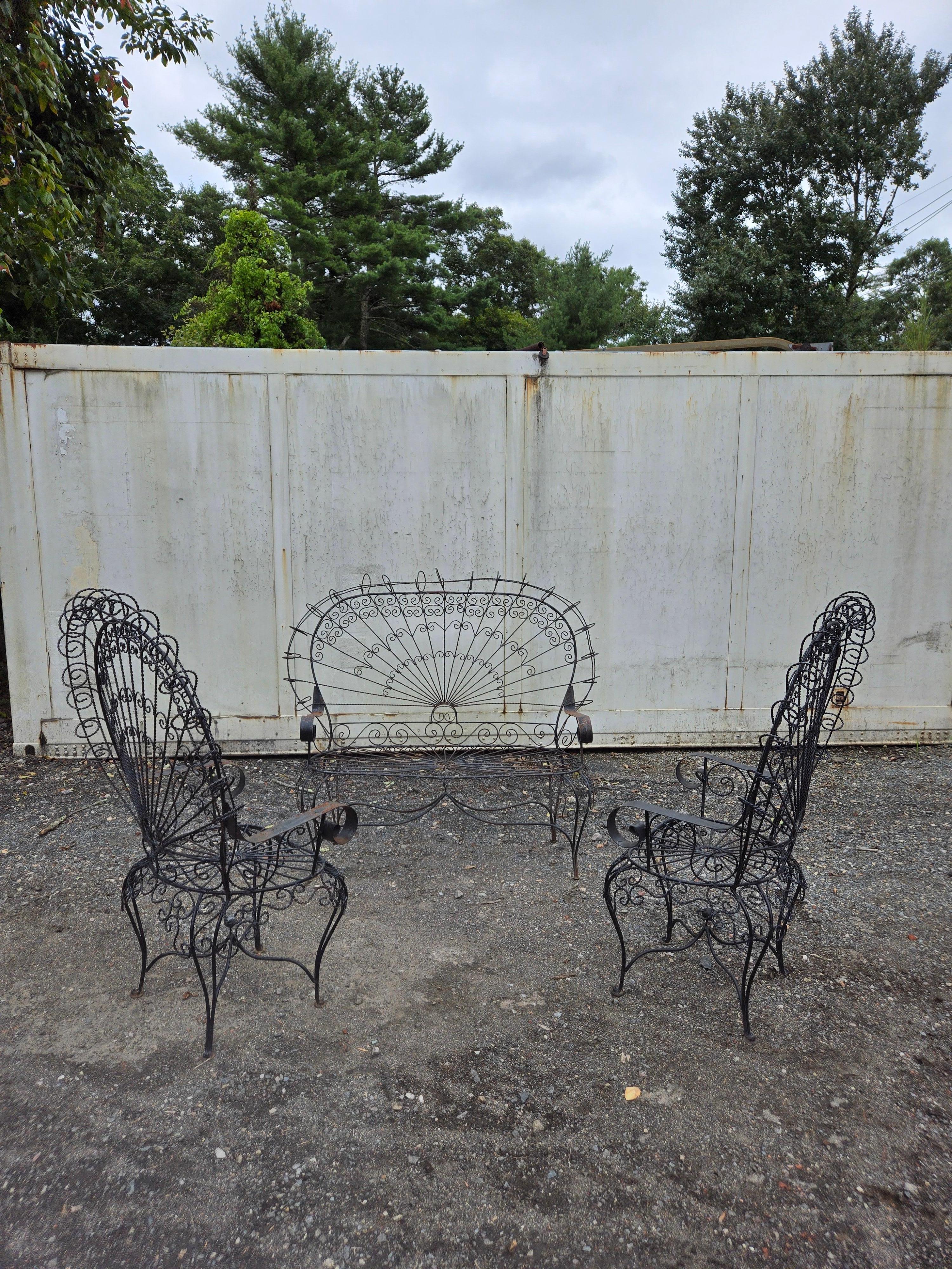 Italian Vintage Salterini Wrought Iron Outdoor Patio Furniture For Sale