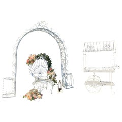Vintage Salterini Wrought Iron Outdoor Set Arch Cart 3 Piece Set