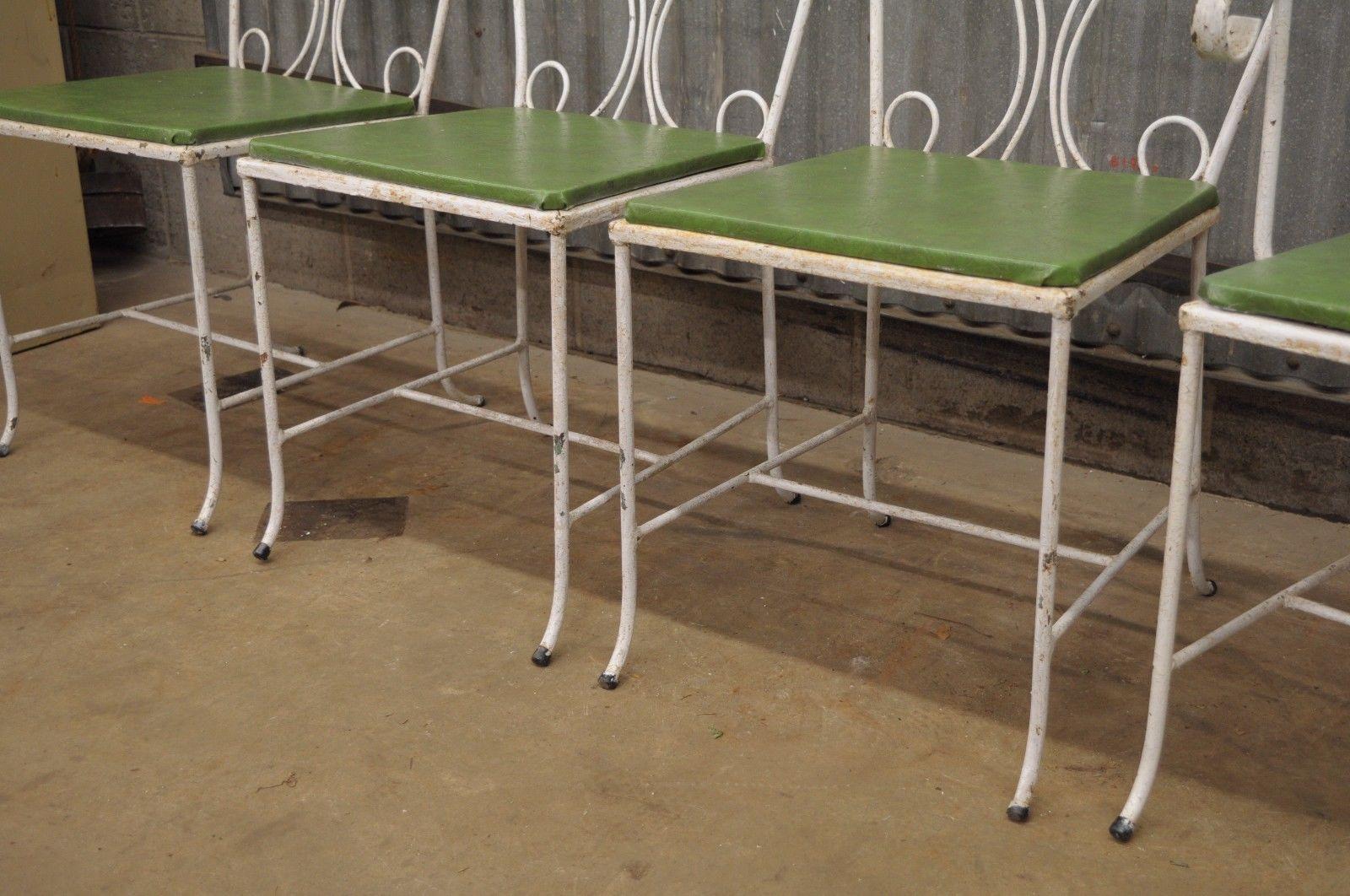 Vintage Salterini Wrought Iron Patio Dining Set Table 4 Chairs Art Nouveau White 3