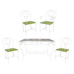 Vintage Salterini Wrought Iron Patio Dining Set Table 4 Chairs Art Nouveau White