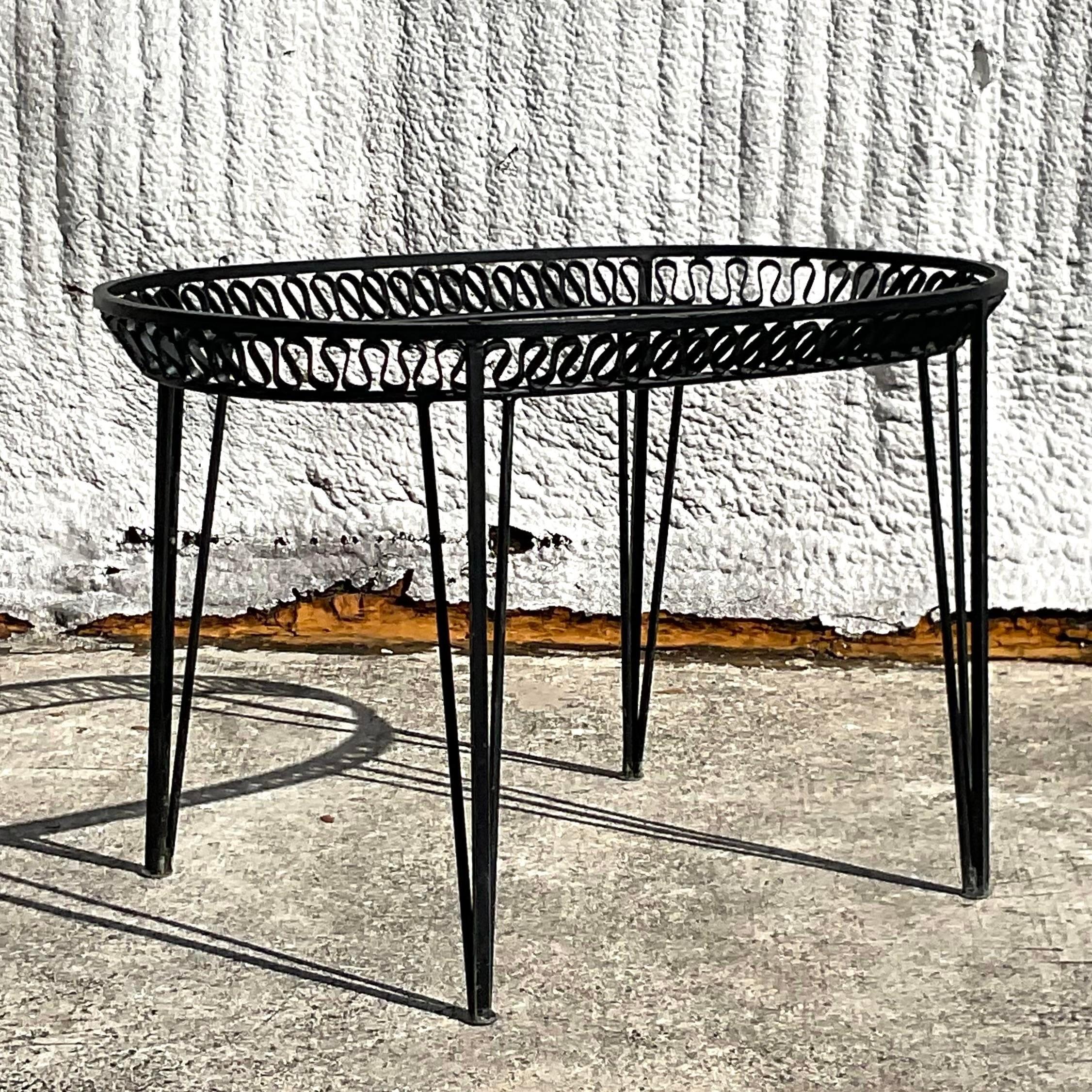 Mid-Century Modern Vintage Salterini Wrought Iron Ribbon Oval Dining Table Base For Sale