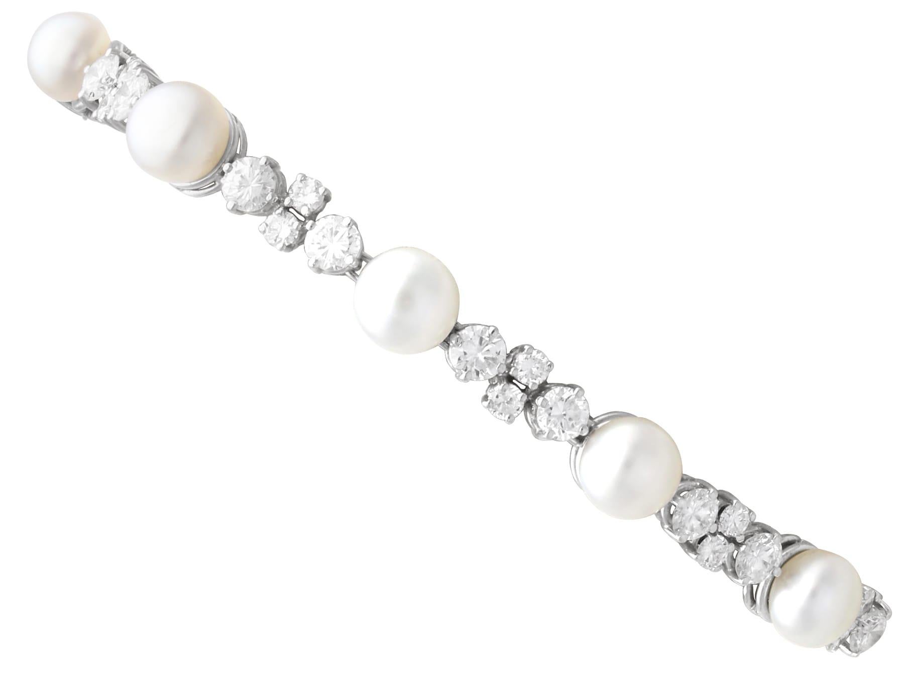 Vintage Saltwater Pearl 1.90 Carat Diamond, 18k White Gold Bracelet Circa 1960
