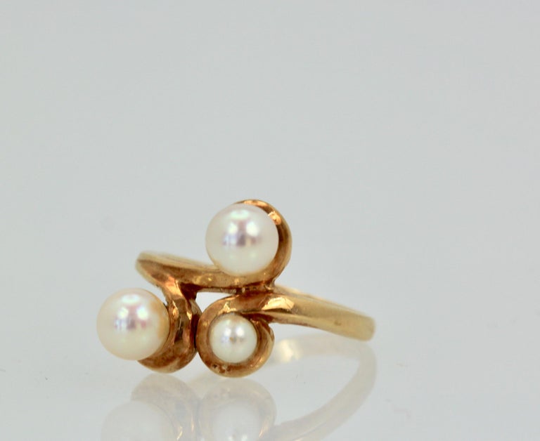 Vintage Saltwater Pearl Ring and Earring Suite 14 Karat For Sale at