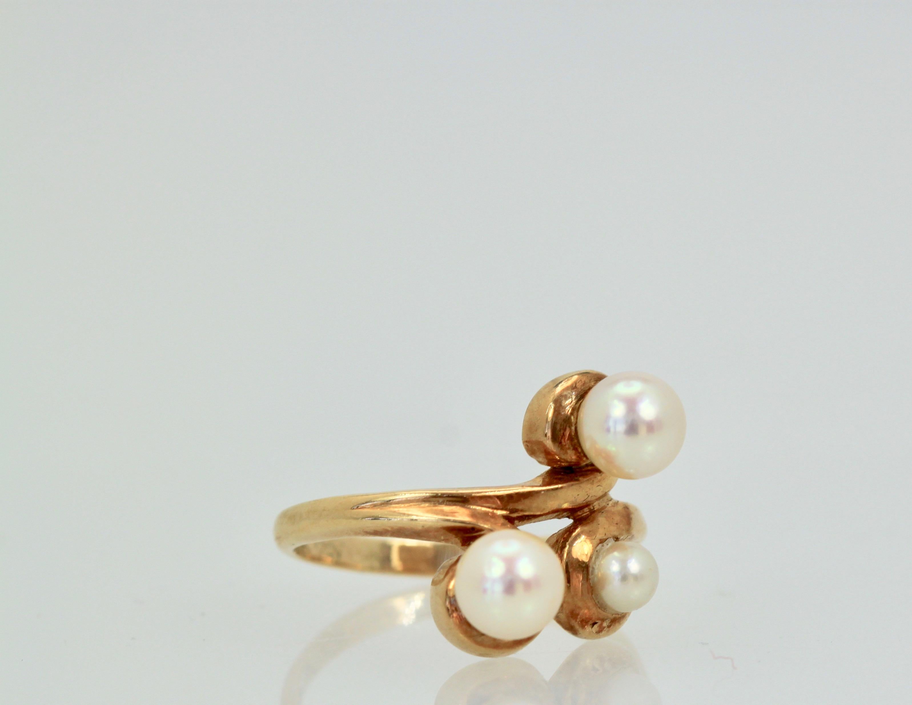 Women's Vintage Saltwater Pearl Ring and Earring Suite 14 Karat
