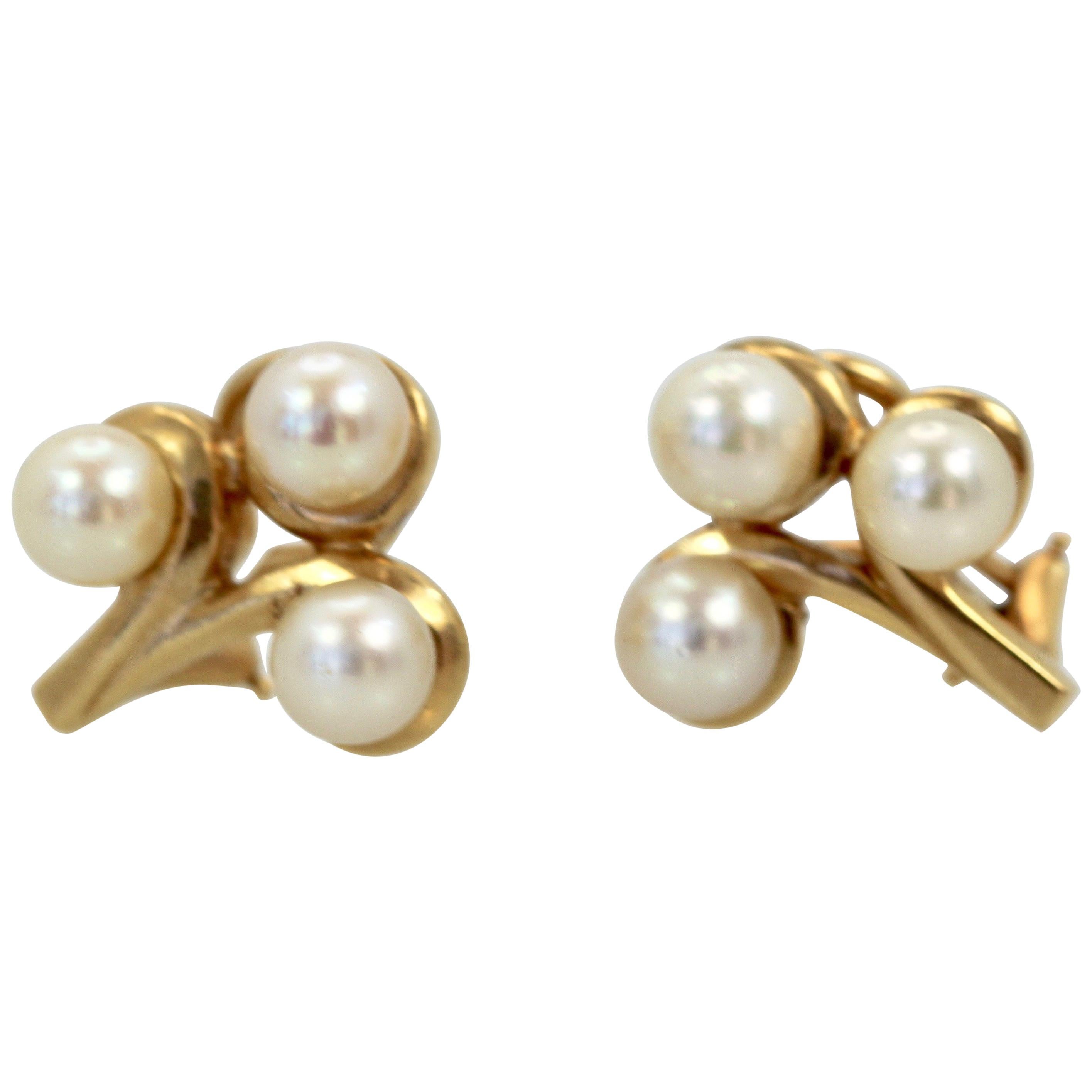 Vintage Saltwater Pearl Ring and Earring Suite 14 Karat