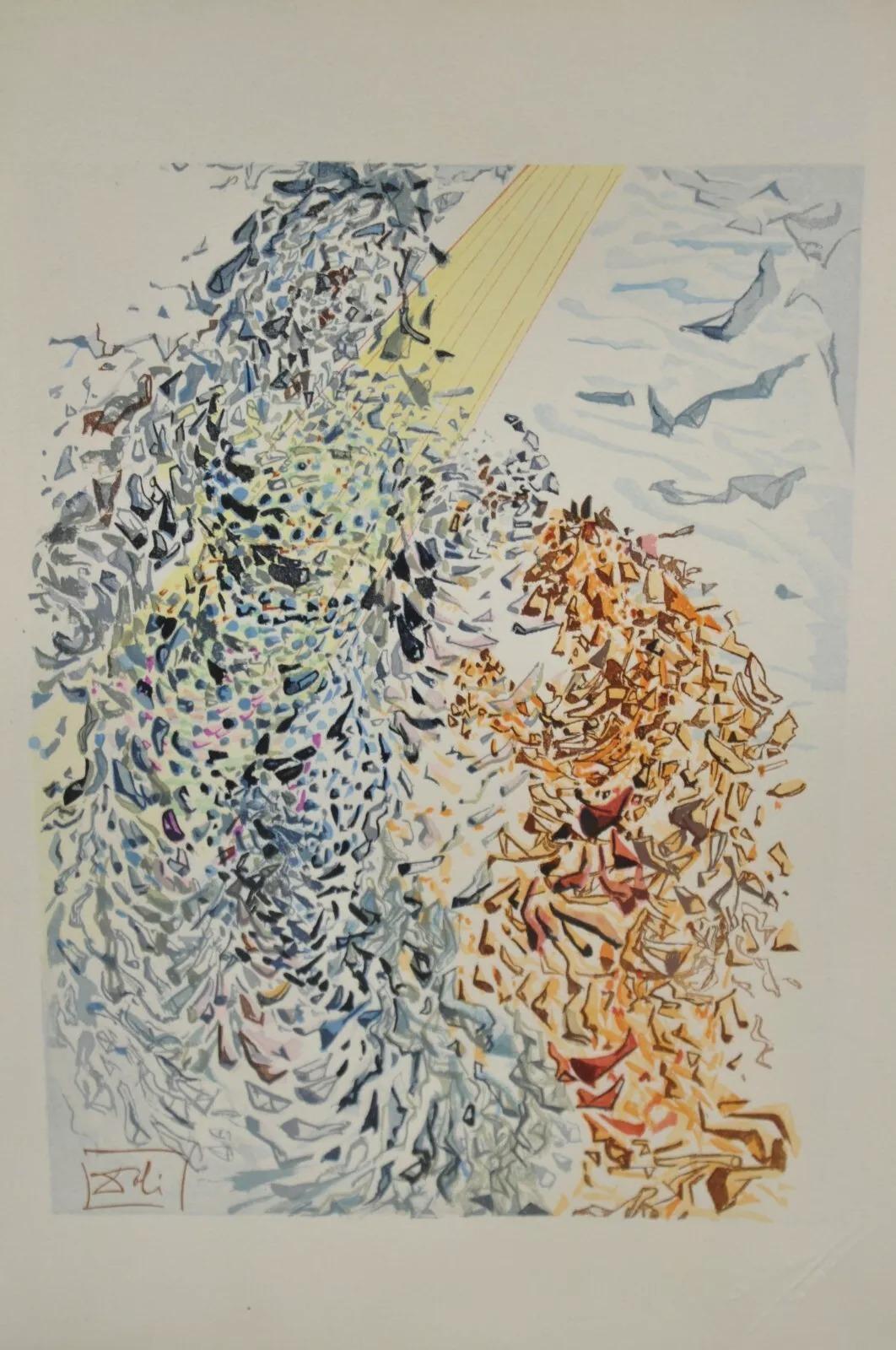 Mid-Century moderno Vintage Salvador Dalì Divina Commedia La polvere delle anime Stampa xilografica con cornice in vendita