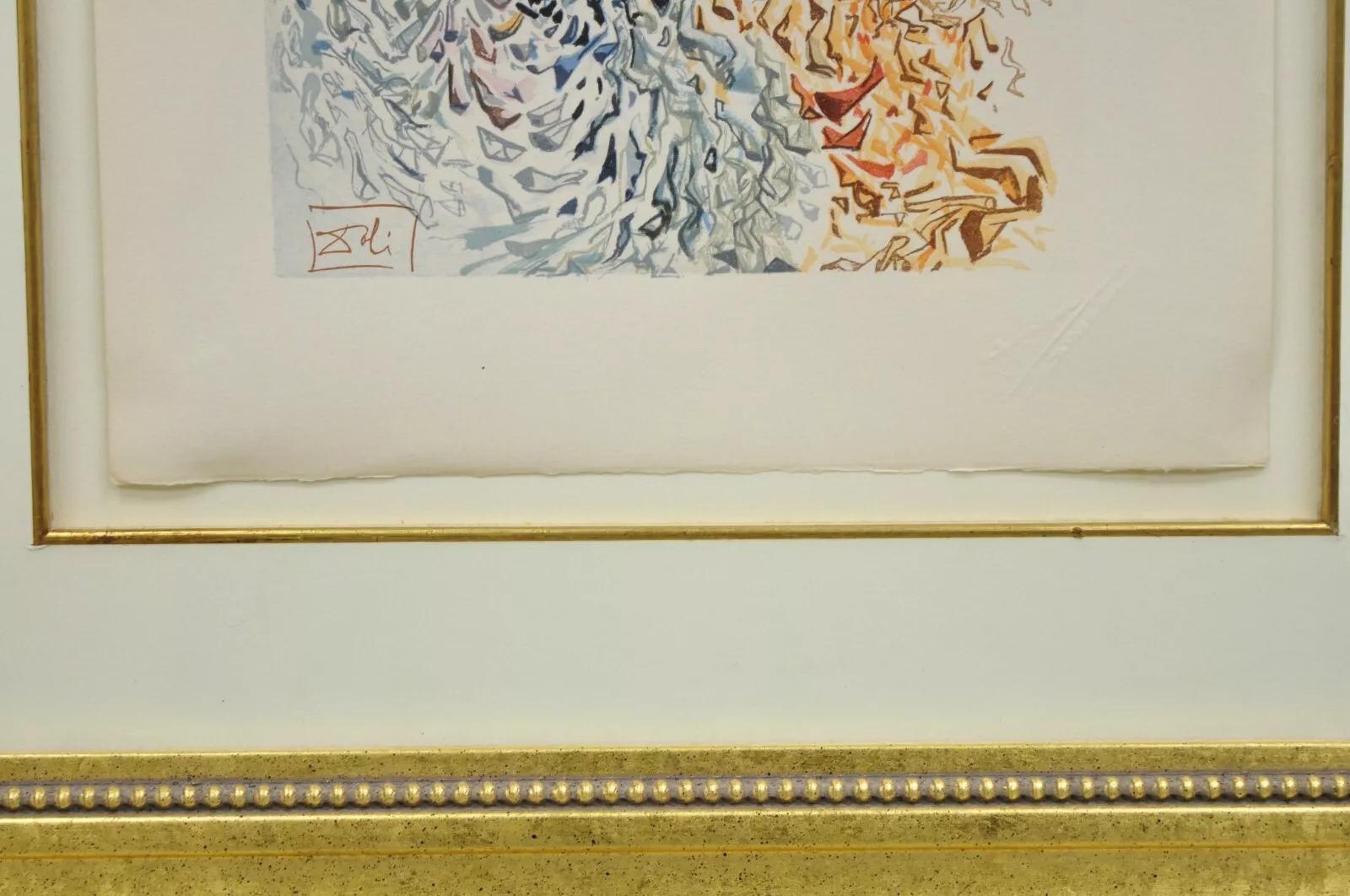 XX secolo Vintage Salvador Dalì Divina Commedia La polvere delle anime Stampa xilografica con cornice in vendita