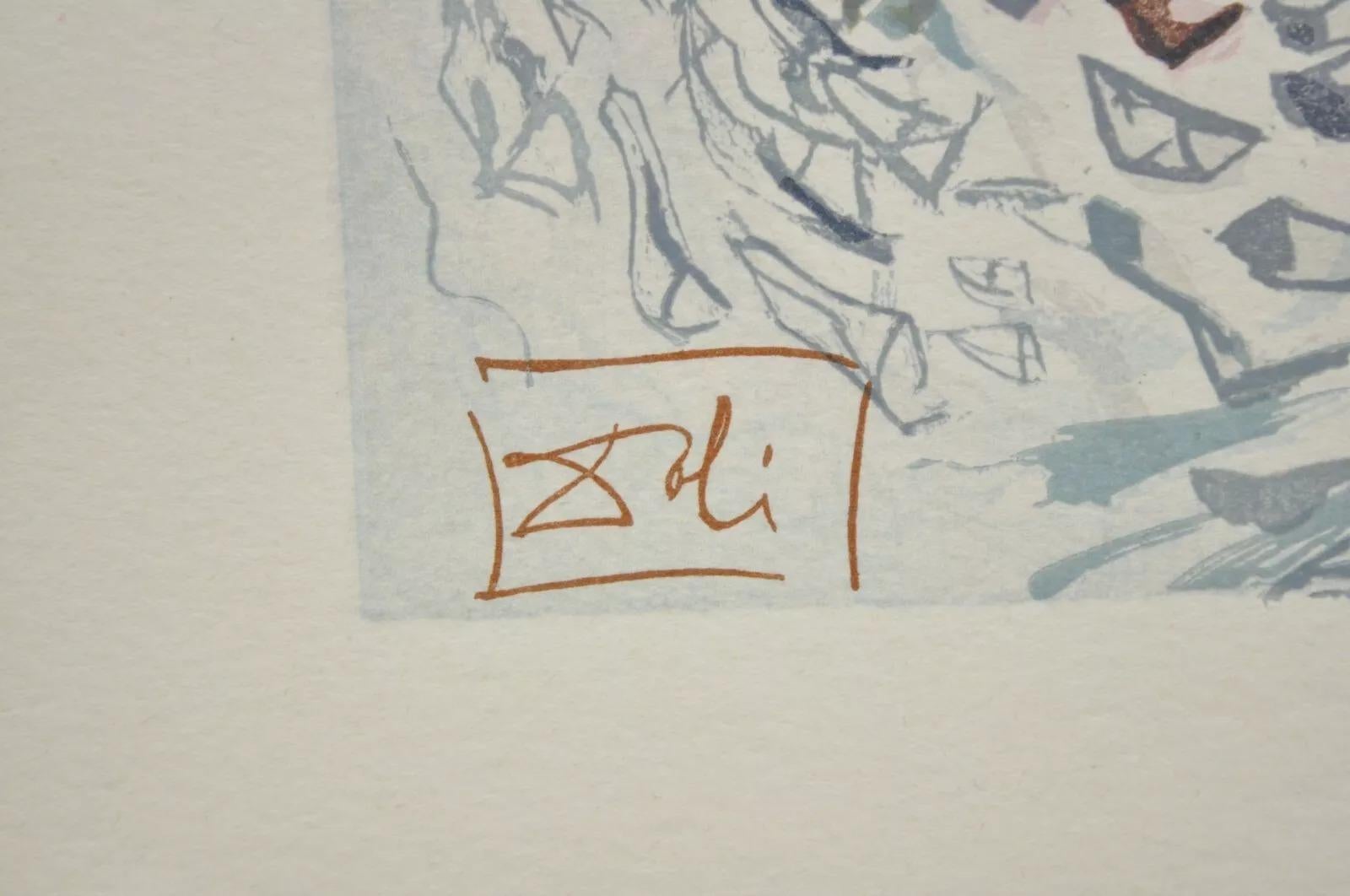 Vetro Vintage Salvador Dalì Divina Commedia La polvere delle anime Stampa xilografica con cornice in vendita