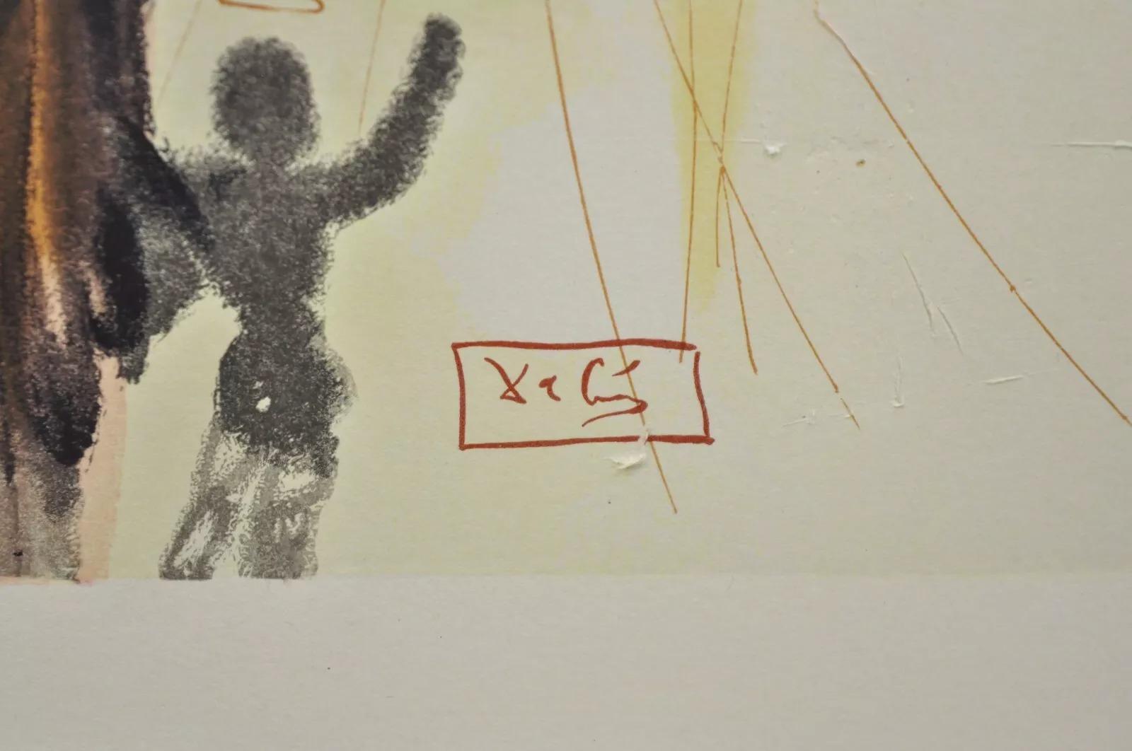 Vintage Salvador Dalí Divina Comedia El Triunfo de Cristo y la Virgen Enmarcado Vidrio en venta