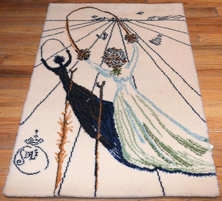 Vintage Salvador Dali Rug Alice In Wonderland. Country of Origin: Denmark. Circa date: Mid 20th Century. Size. 2 ft 8 in x 4 ft (0.81 m x 1.22 m)