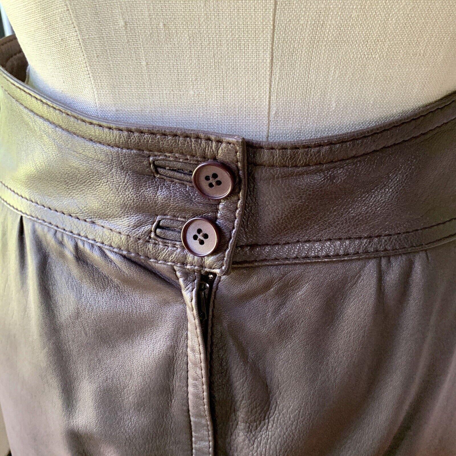 Vintage SALVATORE FERRAGAMO 70s 80s Brown Leather Skirt ITALY 10 For Sale 2