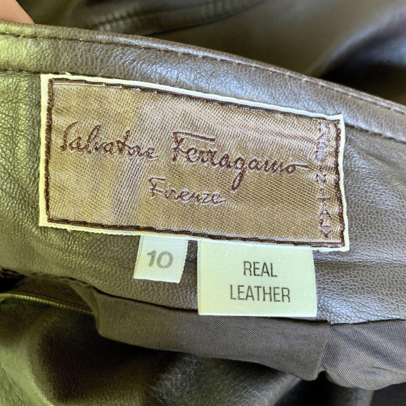 Vintage SALVATORE FERRAGAMO 70s 80s Brown Leather Skirt ITALY 10 For Sale 4