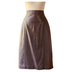 Vintage SALVATORE FERRAGAMO 70s 80s Brown Leather Skirt ITALY 10