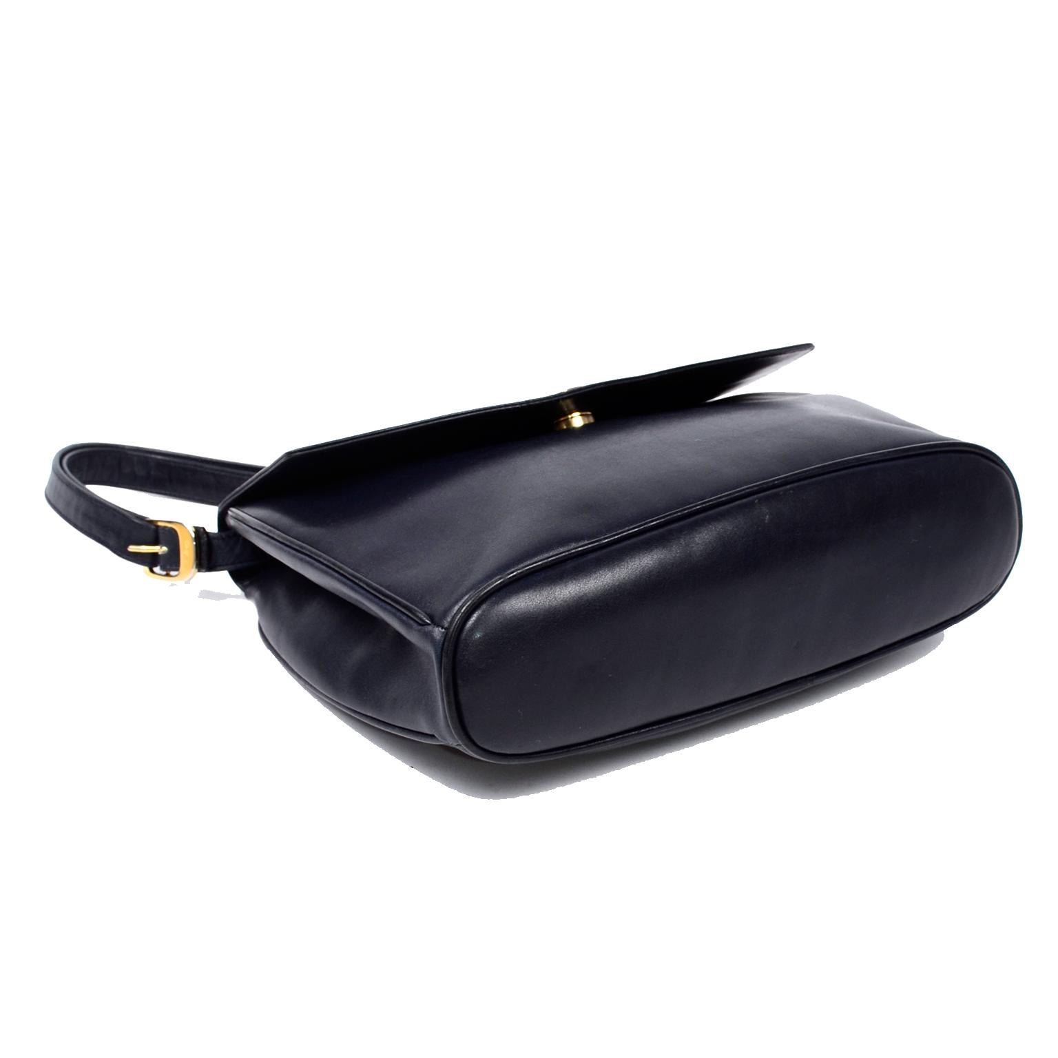 Black Vintage Salvatore Ferragamo Bag Navy Blue Leather Handbag W Shoulder strap