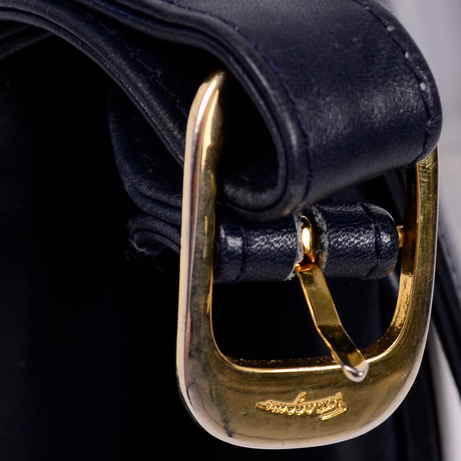 Women's or Men's Vintage Salvatore Ferragamo Bag Navy Blue Leather Handbag W Shoulder strap