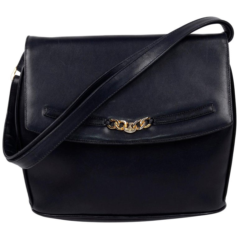 Vintage Salvatore Ferragamo Bag Navy Blue Leather Handbag W Shoulder