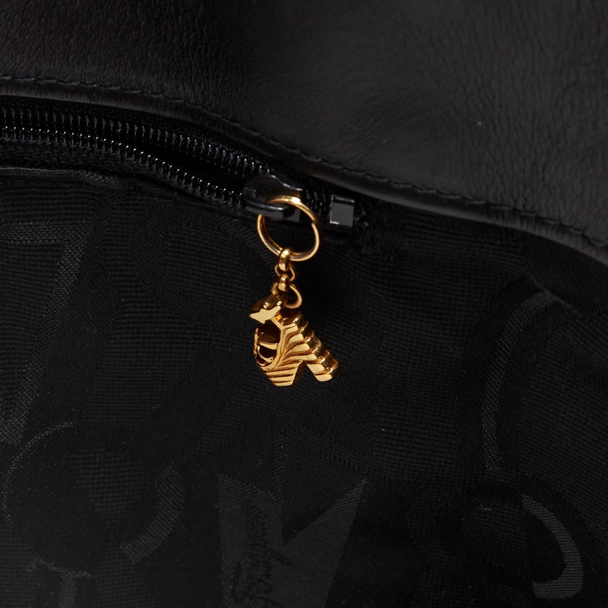 vintage SALVATORE FERRAGAMO black gold round stud clasp lock shoulder bag For Sale 4