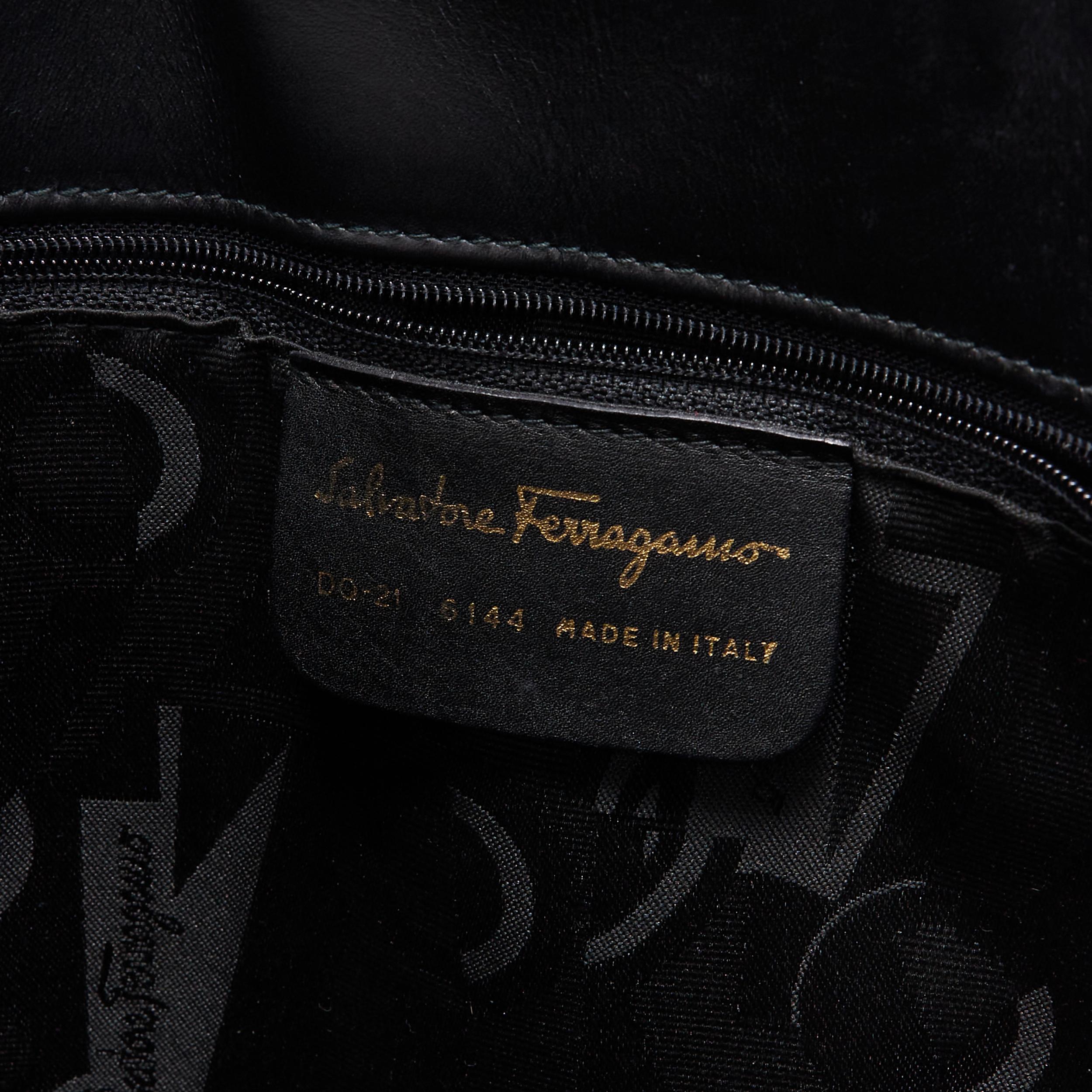 vintage SALVATORE FERRAGAMO black gold round stud clasp lock shoulder bag 5