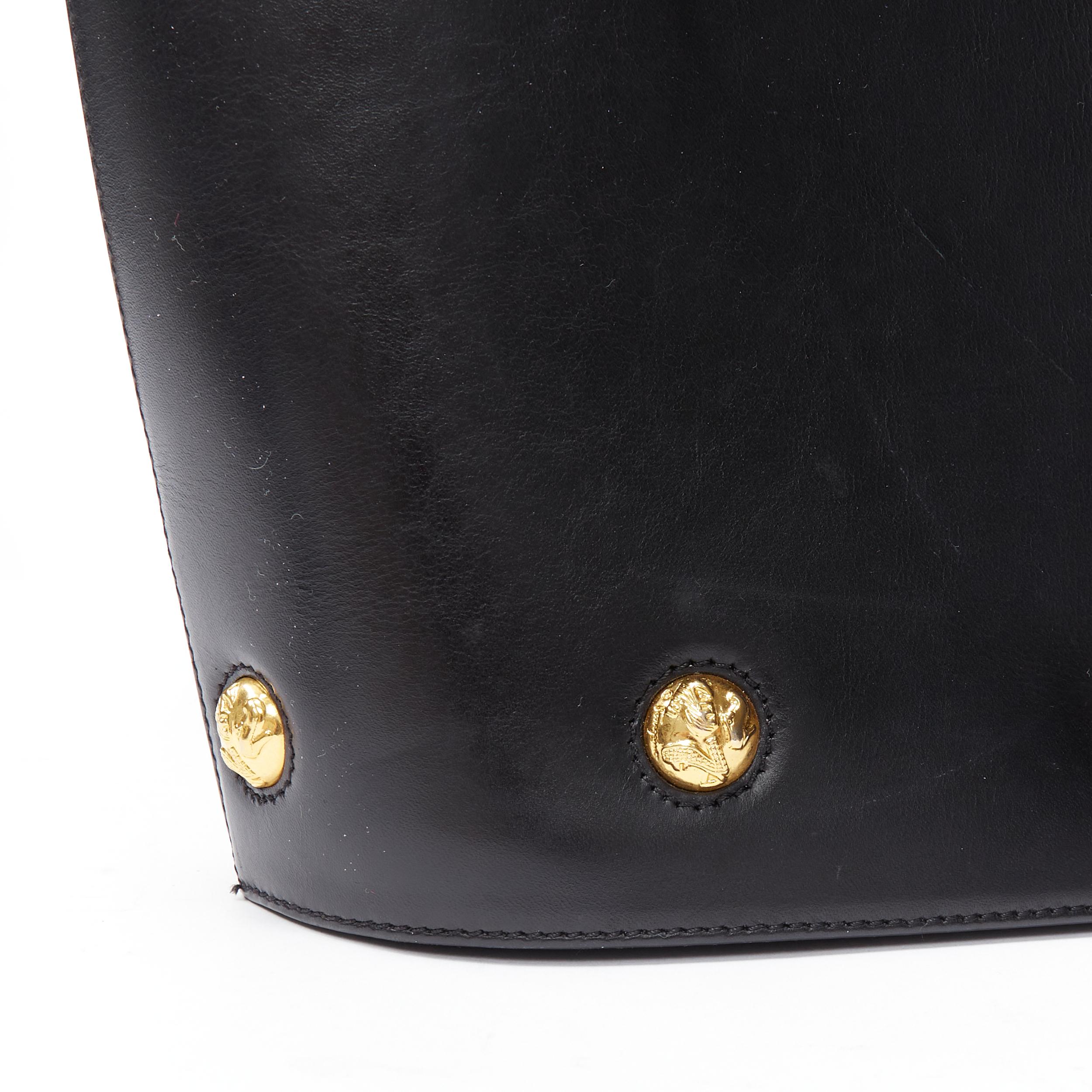 vintage SALVATORE FERRAGAMO black gold round stud clasp lock shoulder bag For Sale 1