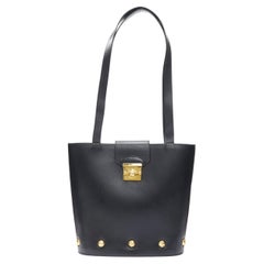 Used SALVATORE FERRAGAMO black gold round stud clasp lock shoulder bag