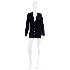 Vintage Salvatore Ferragamo Black Marino Wool Cardigan Sweater Two Tone Buttons