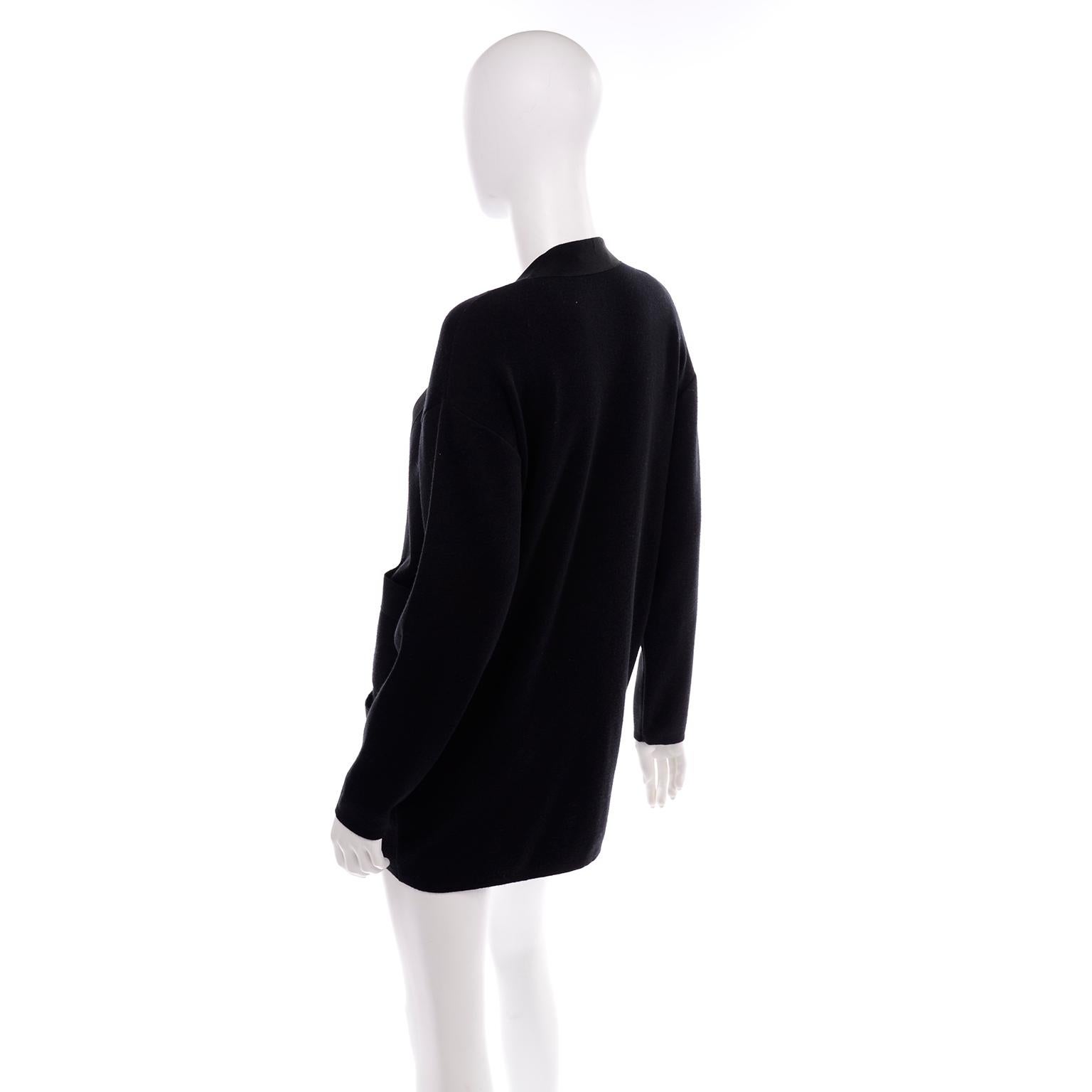 Vintage Salvatore Ferragamo Black Marino Wool Cardigan Sweater Two Tone Buttons In Excellent Condition For Sale In Portland, OR