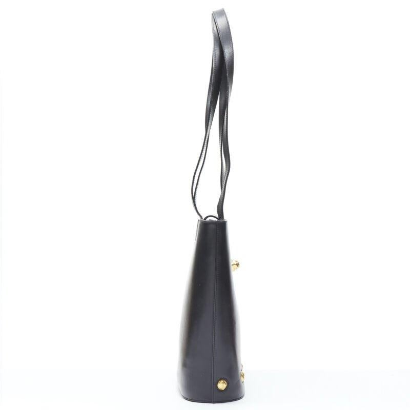 vintage SALVATORE FERRAGAMO black smooth leather gold clasp lock shoulder bag In Fair Condition In Hong Kong, NT