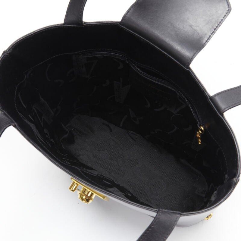 vintage SALVATORE FERRAGAMO black smooth leather gold clasp lock shoulder bag 4
