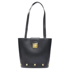 vintage SALVATORE FERRAGAMO black smooth leather gold clasp lock shoulder bag