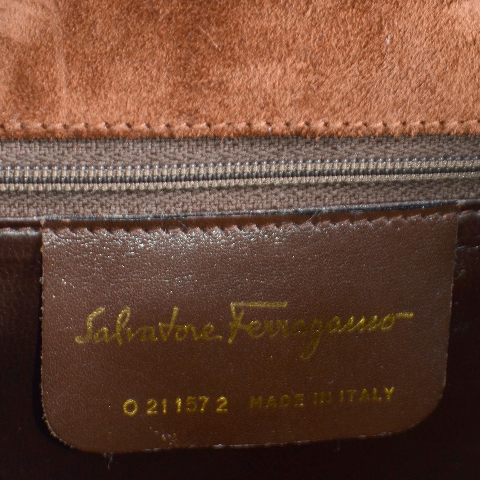 Vintage Salvatore Ferragamo Brown Suede Handbag W Shoulder Bag Strap 6