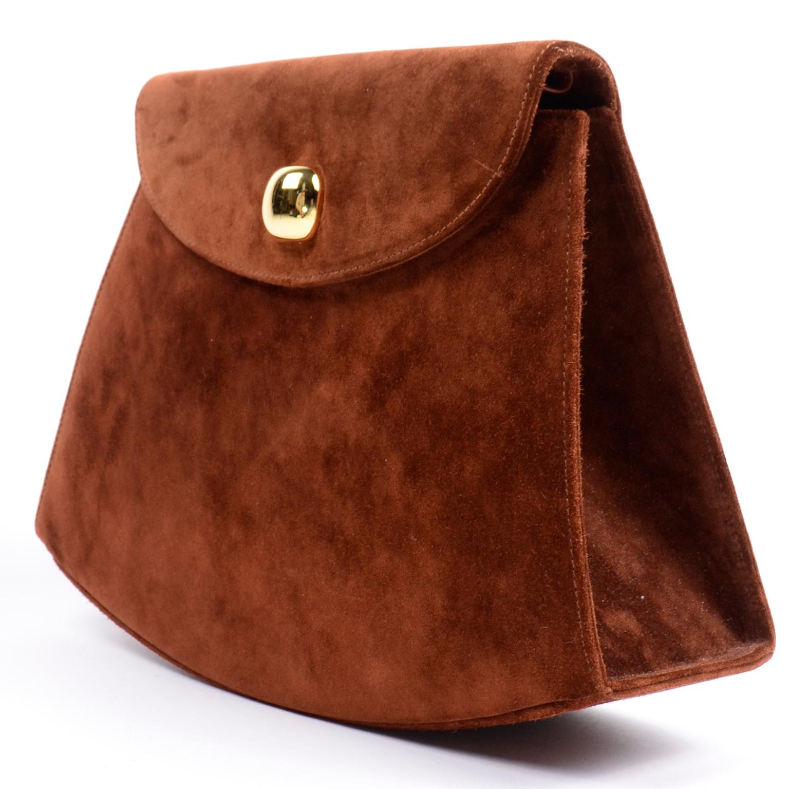 Vintage Salvatore Ferragamo Brown Suede Handbag W Shoulder Bag Strap In Excellent Condition In Portland, OR