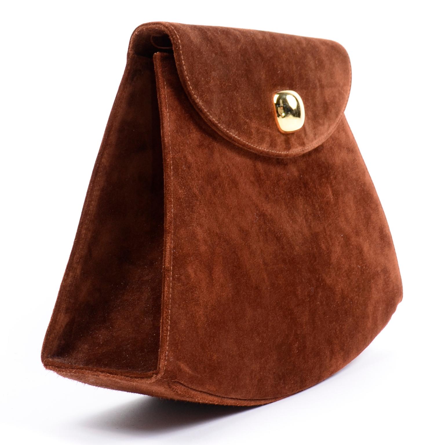 Vintage Salvatore Ferragamo Brown Suede Handbag W Shoulder Bag Strap 1