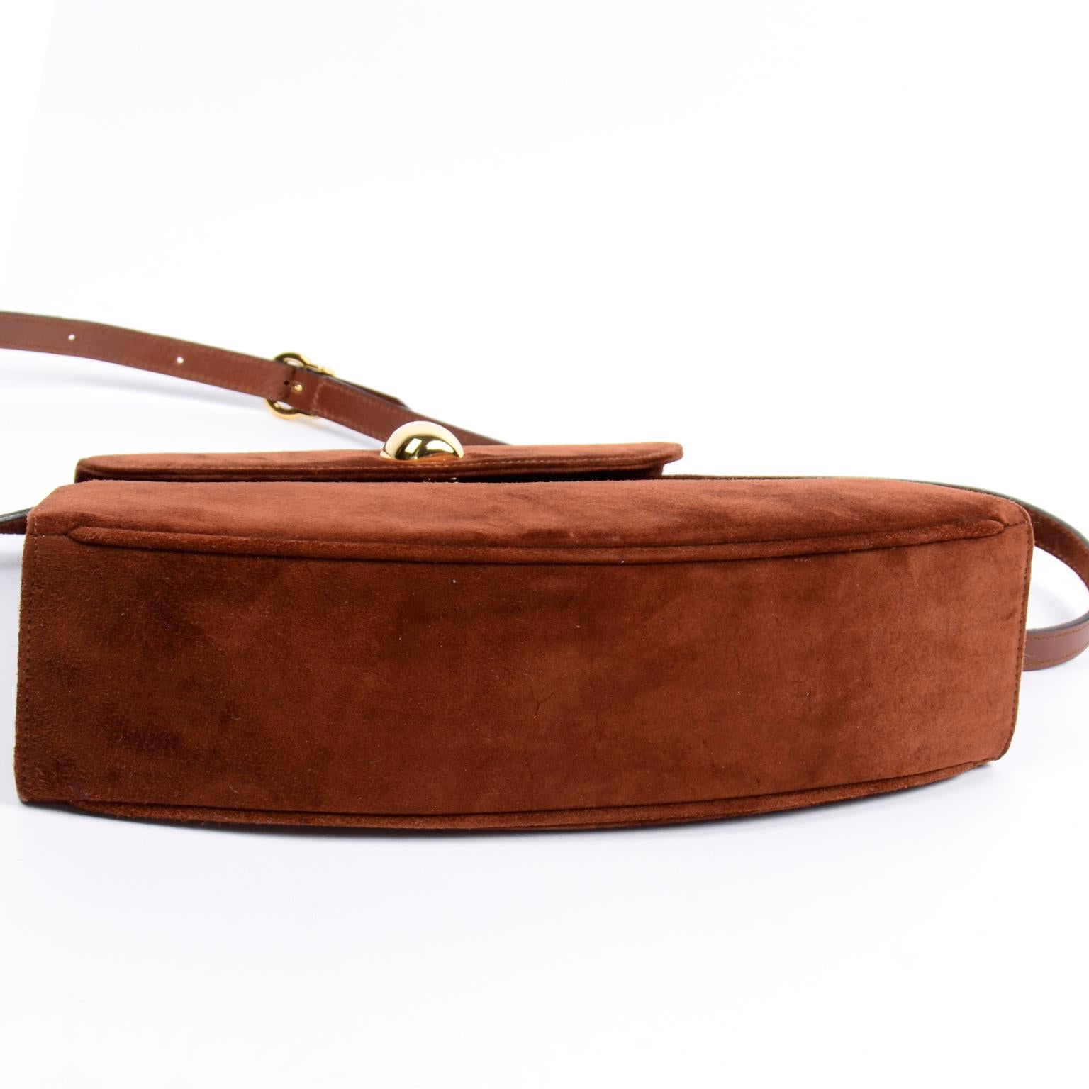 Vintage Salvatore Ferragamo Brown Suede Handbag W Shoulder Bag Strap 2