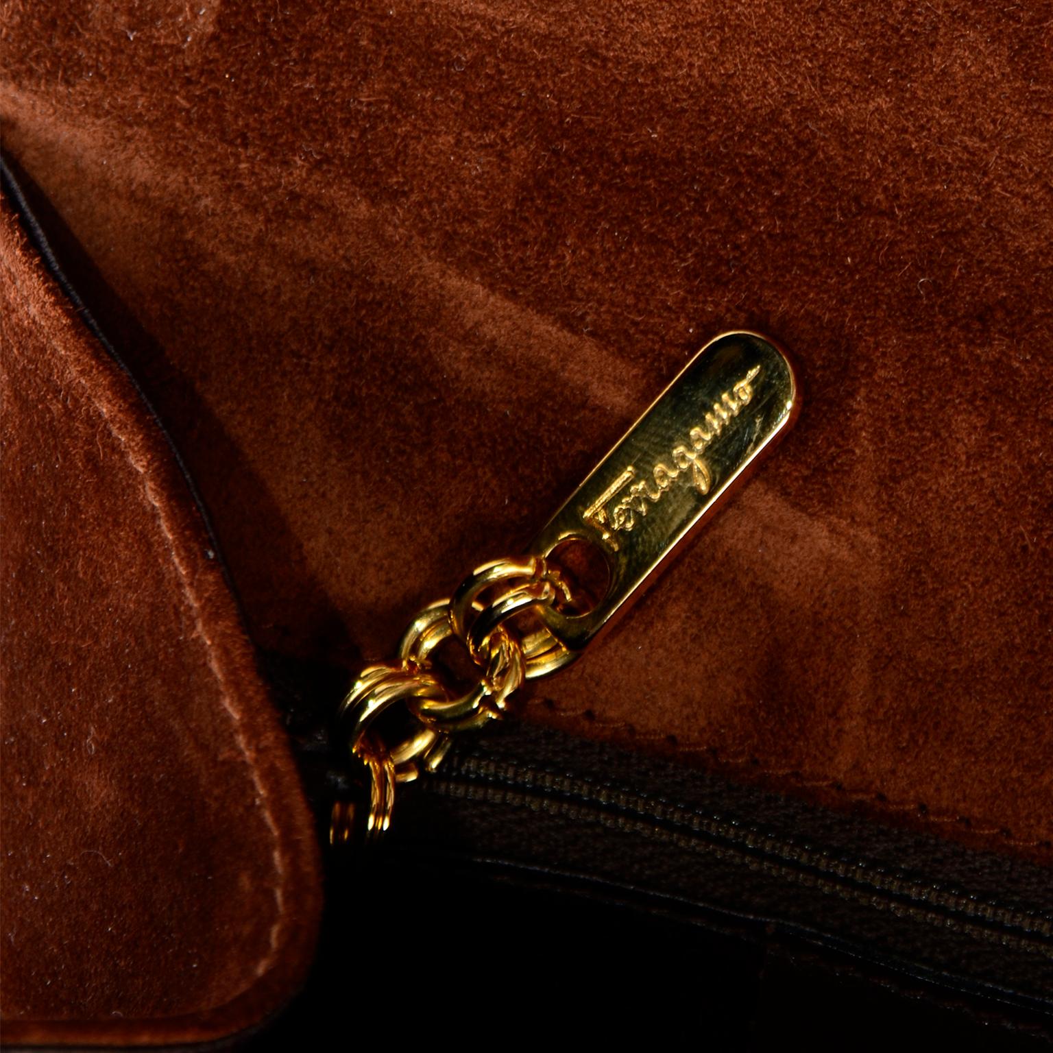 Vintage Salvatore Ferragamo Brown Suede Handbag W Shoulder Bag Strap 4