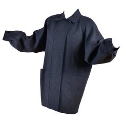 Vintage Salvatore Ferragamo Coat 1980s Oversized Gray Wool Jacket W Pockets
