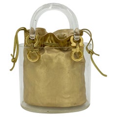 Vintage Salvatore Ferragamo Ganchini Clear Acrylic Bucket Bag with Gold Pouch