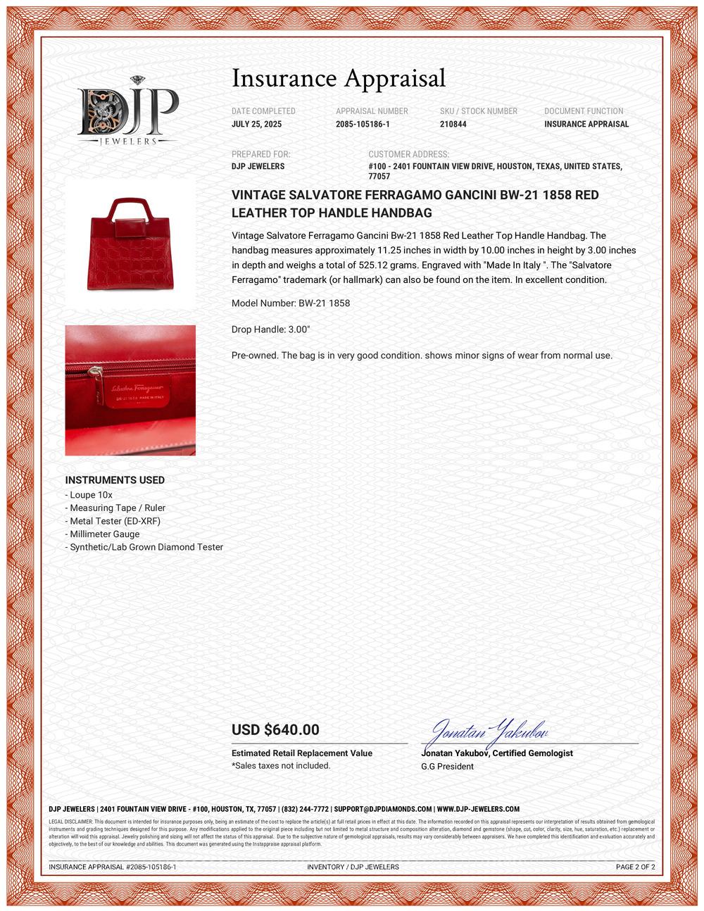 Vintage Salvatore Ferragamo Gancini Bw-21 1858 Rot Leder Top Handle Handtasche im Angebot 6