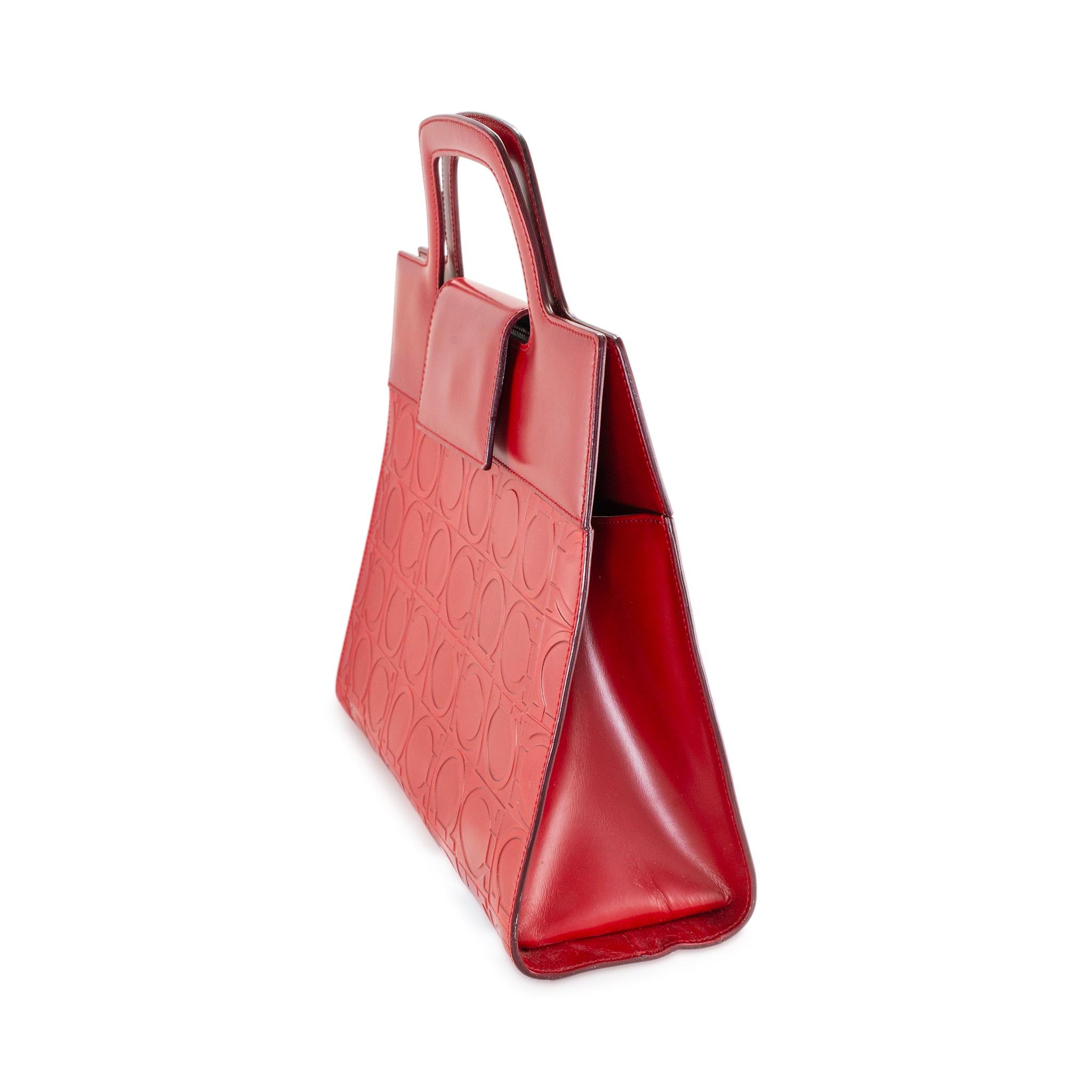 Vintage Salvatore Ferragamo Gancini Bw-21 1858 Rot Leder Top Handle Handtasche im Zustand „Hervorragend“ im Angebot in Houston, US
