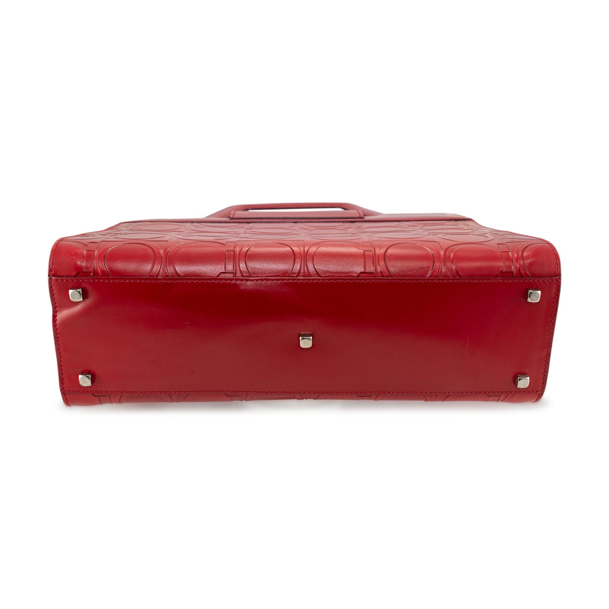 Vintage Salvatore Ferragamo Gancini Bw-21 1858 Rot Leder Top Handle Handtasche im Angebot 1