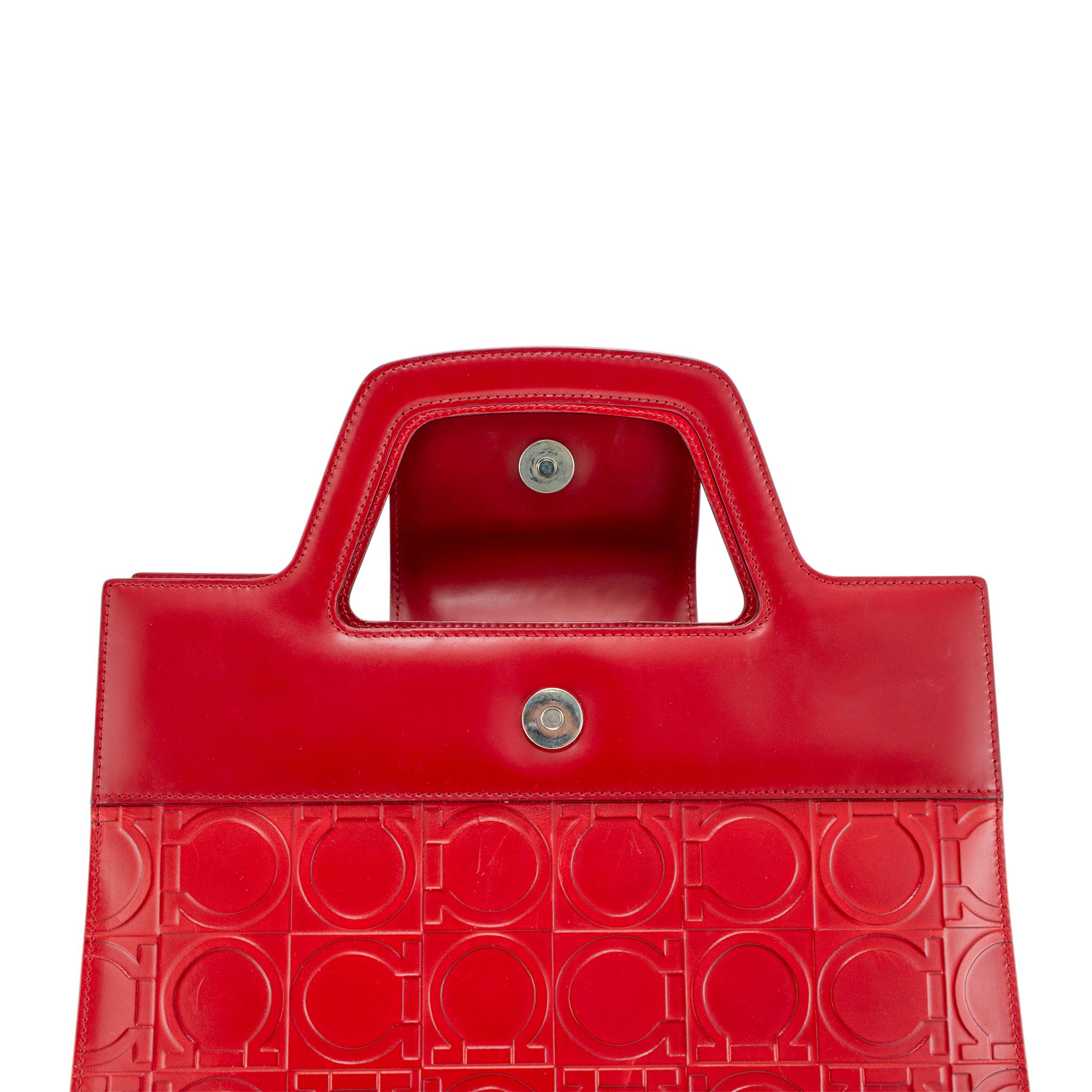 Vintage Salvatore Ferragamo Gancini Bw-21 1858 Rot Leder Top Handle Handtasche im Angebot 4