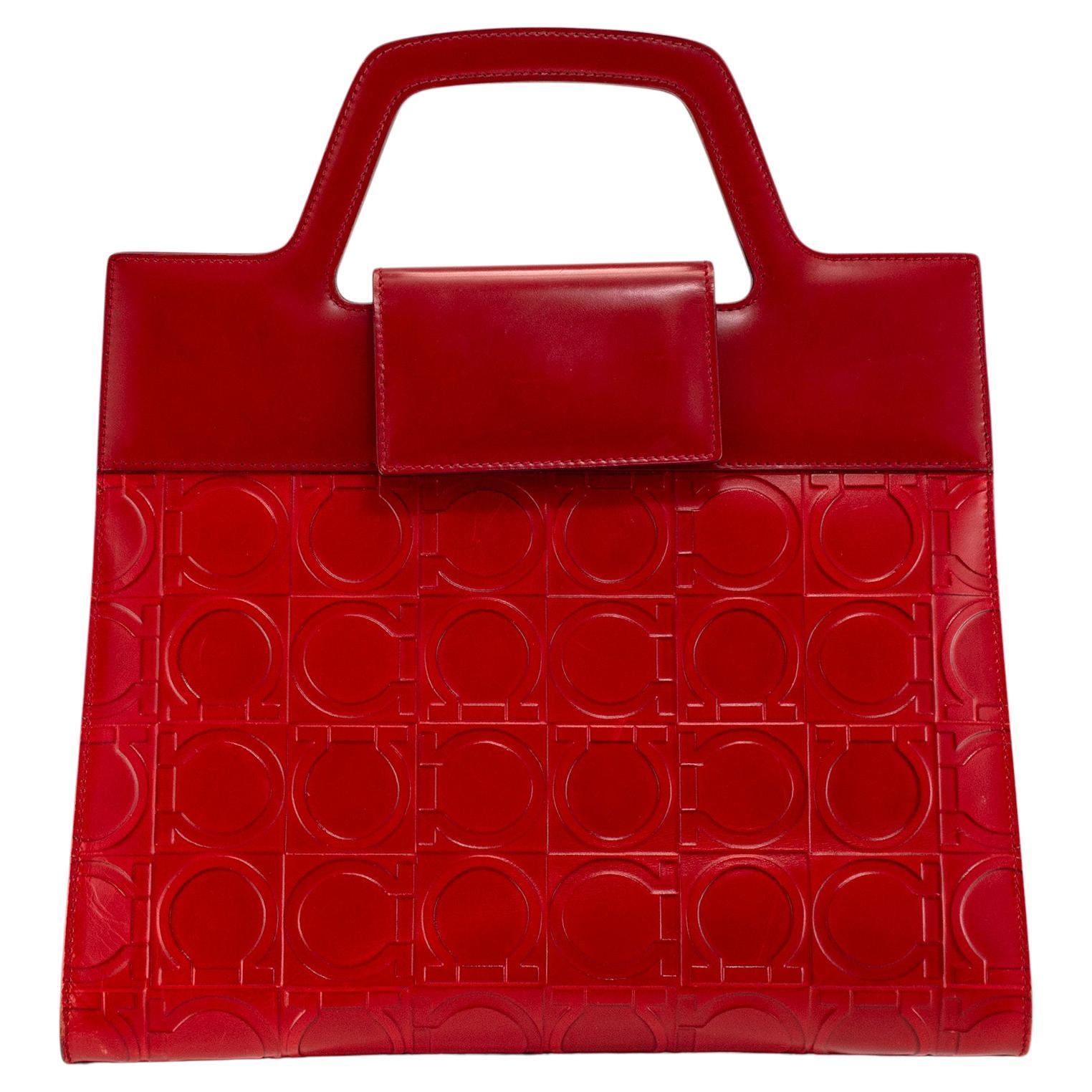 Vintage Salvatore Ferragamo Gancini Bw-21 1858 Rouge Cuir Top Handle Handle
