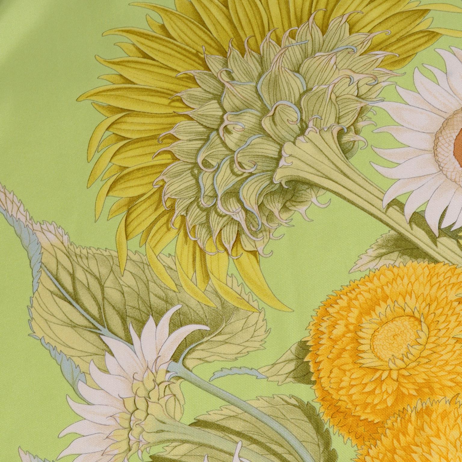 Women's Vintage Salvatore Ferragamo Green Yellow and White Silk Floral Print Scarf
