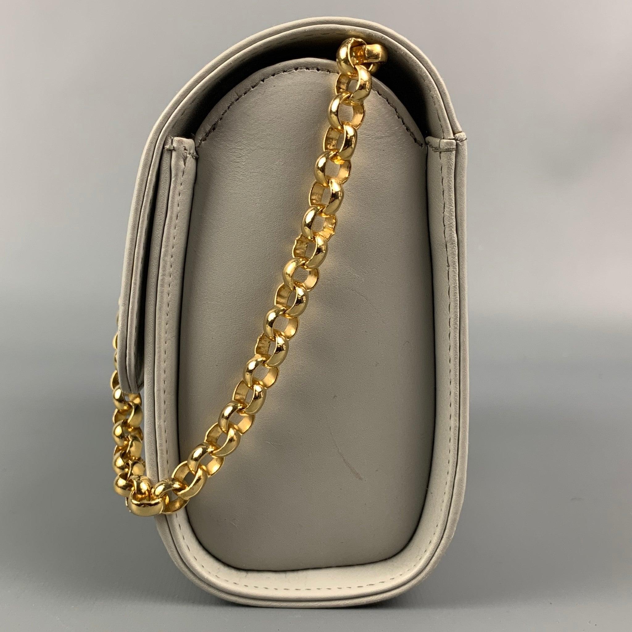 Women's Vintage SALVATORE FERRAGAMO Light Gray Leather Gold Strap Handbag For Sale