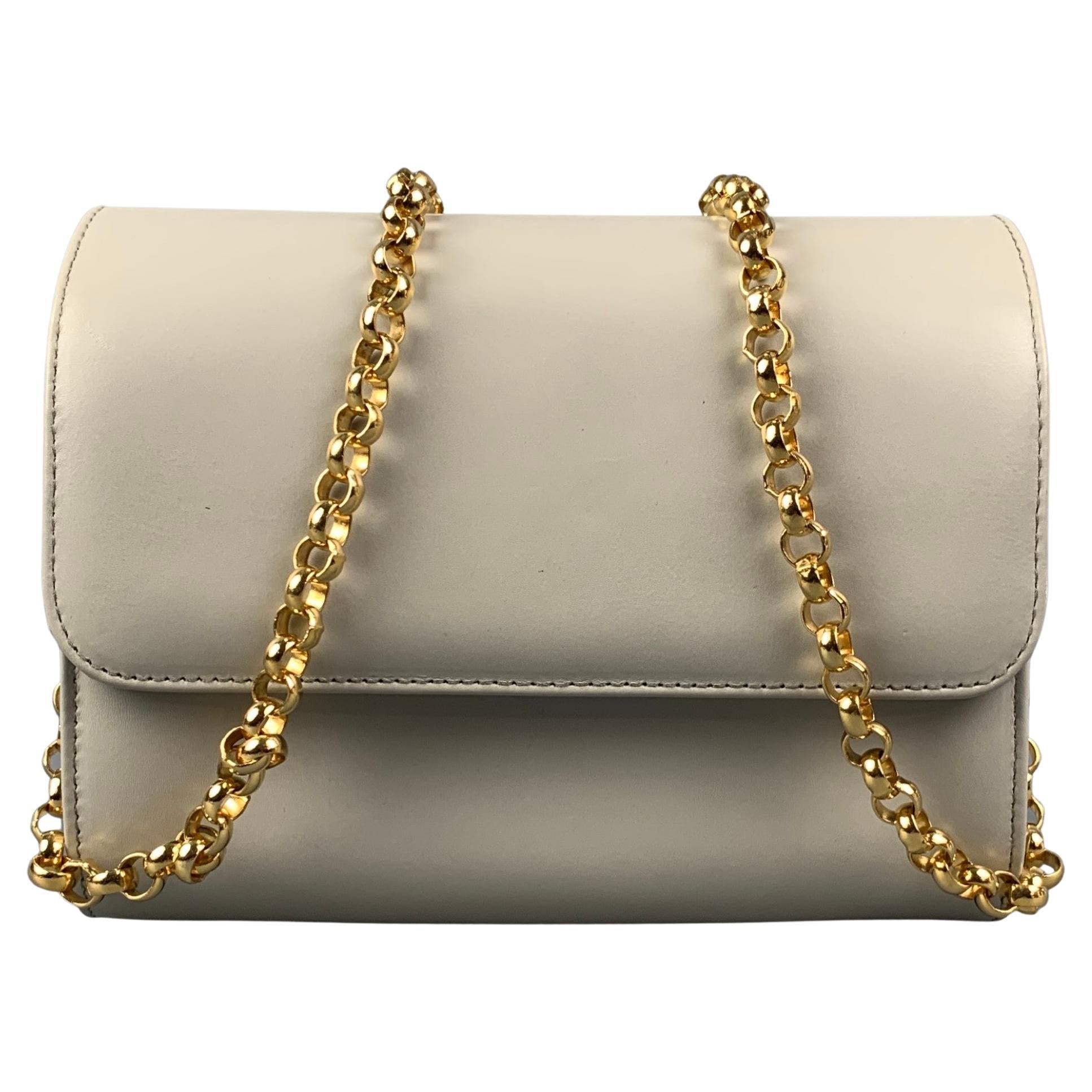 Vintage SALVATORE FERRAGAMO Light Gray Leather Gold Strap Handbag