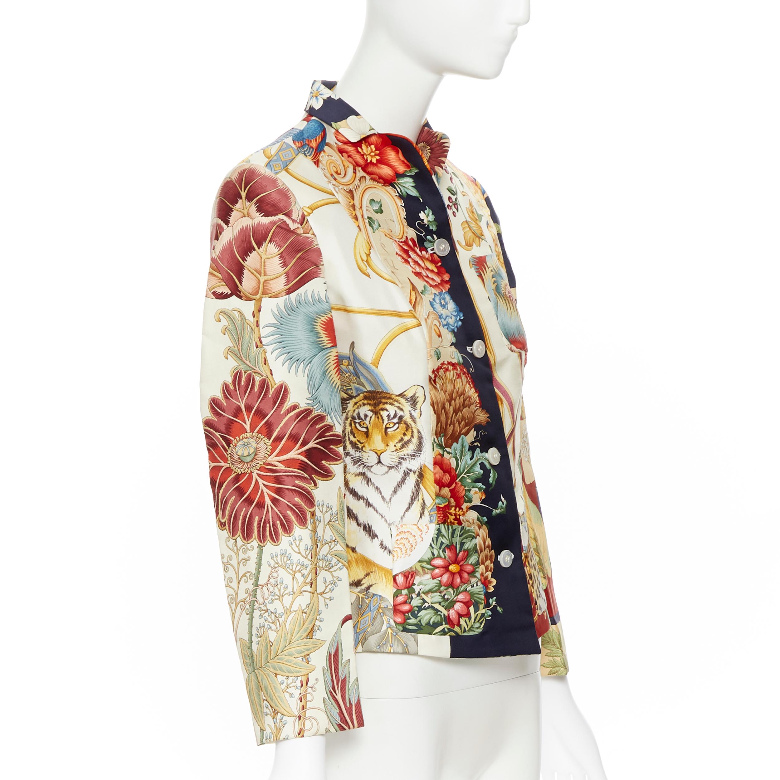 vintage SALVATORE FERRAGAMO mixed floral animal print patchwork silk jacket IT38 In Excellent Condition In Hong Kong, NT