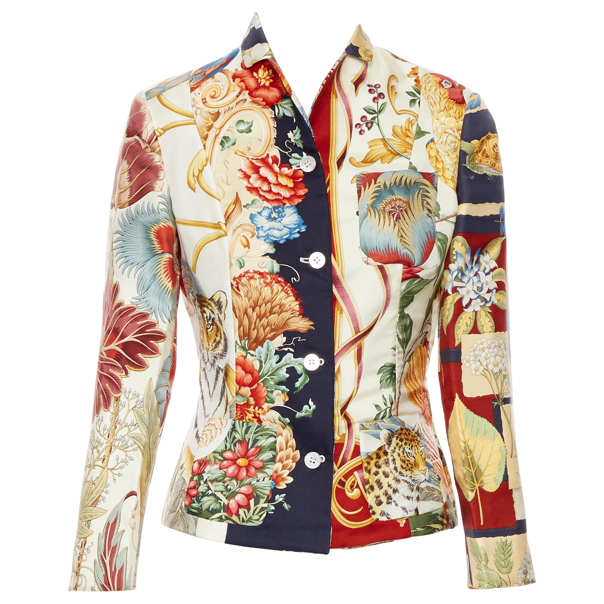 vintage SALVATORE FERRAGAMO mixed floral animal print patchwork silk jacket IT38