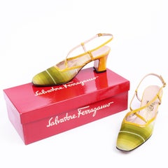 Vintage Salvatore Ferragamo Ombre Green & Yellow Slingback Shoes