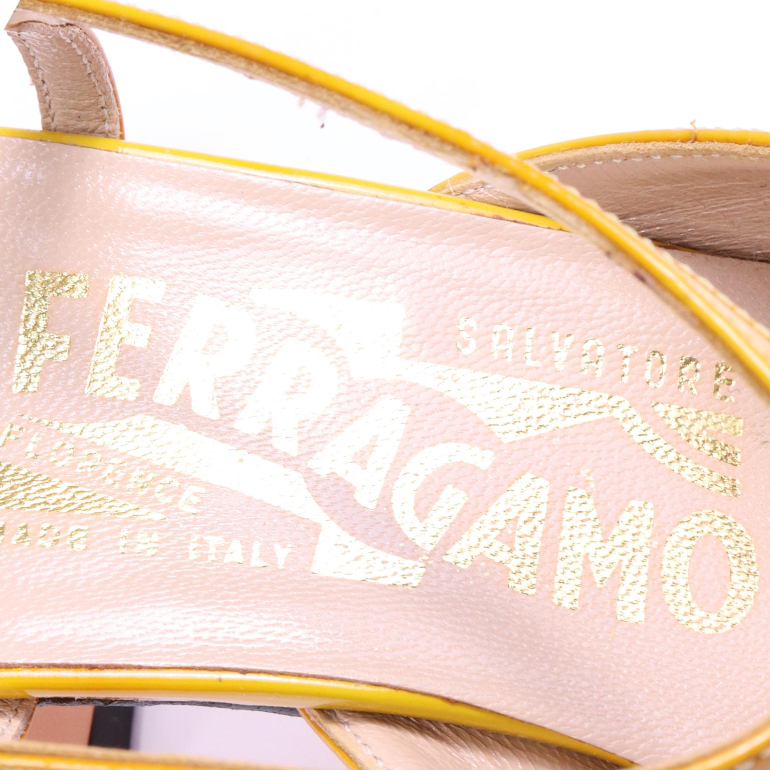 Salvatore Ferragamo - Chaussures vintage à bride arrière vertes et jaunes effet dégradé en vente 3