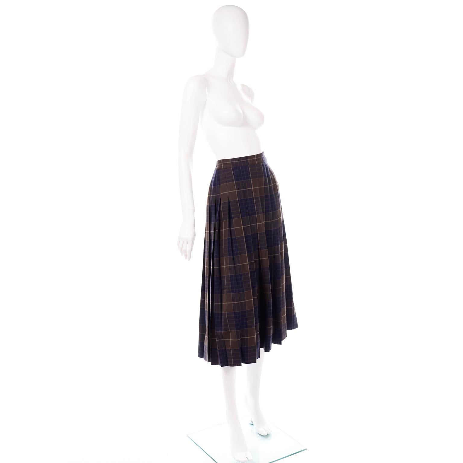 brown plaid midi skirt