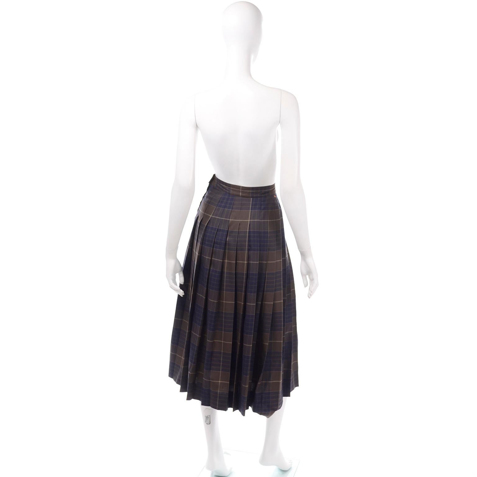 blue and brown plaid skirt